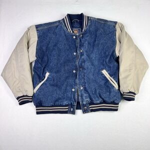 Vintage Route 66 Varsity Jacket Mens Medium Denim Bomber Button 90s Y2K